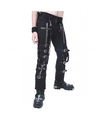 Men Gothic Pant Black Buckles Chains Straps Pant Goth Punk Cyber Cotton Pants